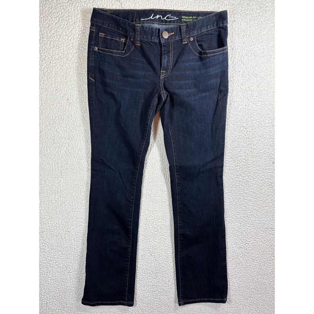 INC Denim Jeans Women's 6p Regular Fit Low Rise Straight Leg Dark Wash Stretch